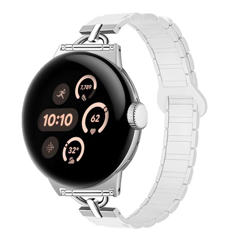22mm D-shaped Tri-beads Magnetic Silicone Watch Band(Ceramic White)