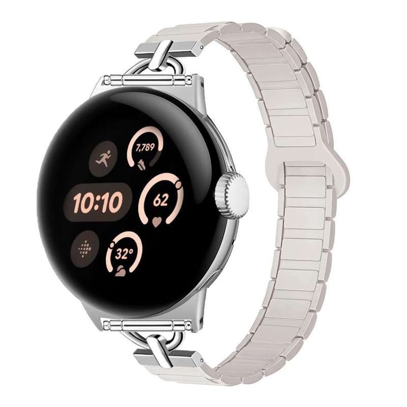 22mm D-shaped Tri-beads Magnetic Silicone Watch Band(Ceramic White)