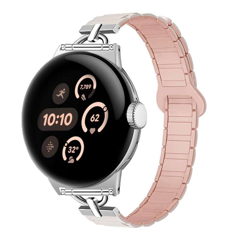 22mm D-shaped Tri-beads Magnetic Silicone Watch Band(Ceramic White)