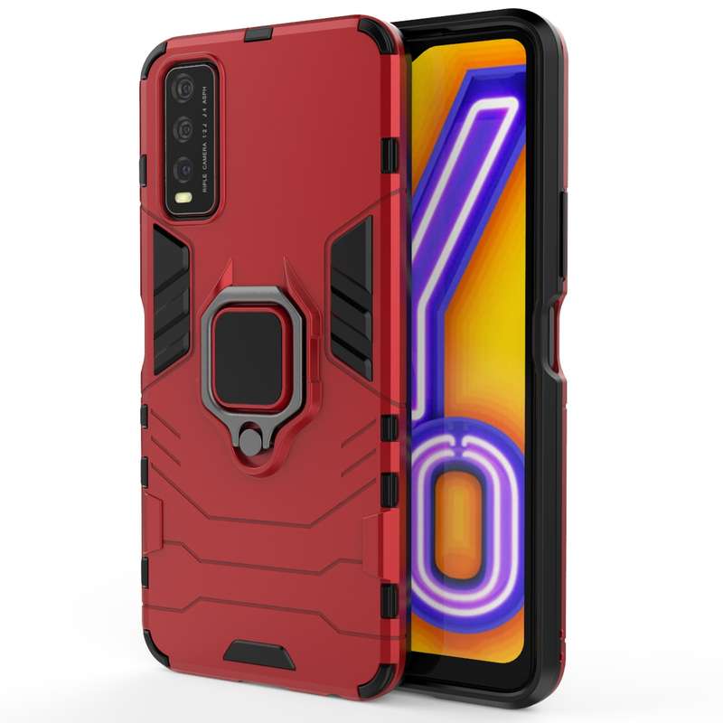For Vivo Y20 PC + TPU Shockproof Protective Case with Magnetic Ring Holder(Black)