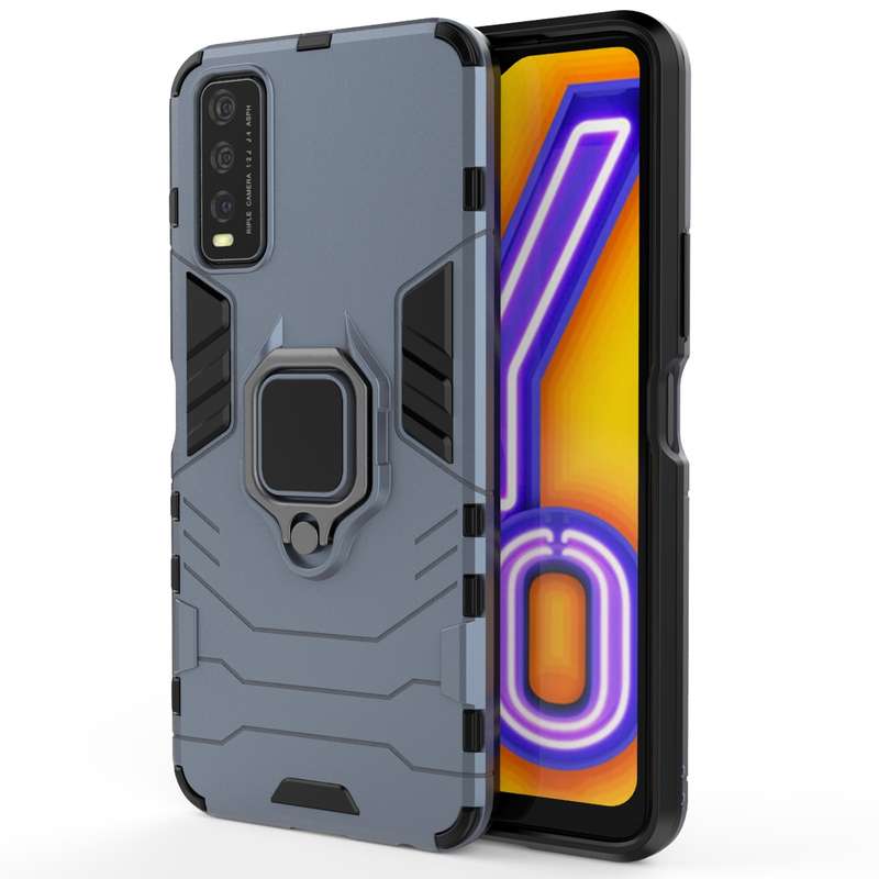 For Vivo Y20 PC + TPU Shockproof Protective Case with Magnetic Ring Holder(Black)