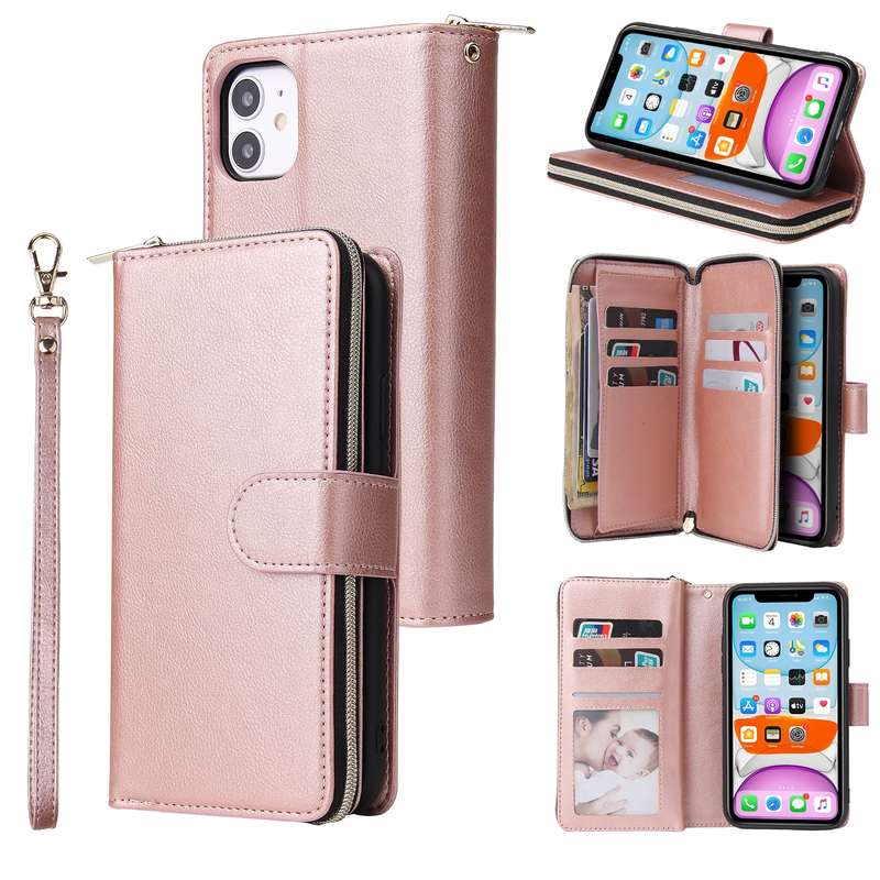 For iPhone 11 Pro Max Zipper Wallet Bag Horizontal Flip PU Leather Case with Holder & 9 Card Slots &