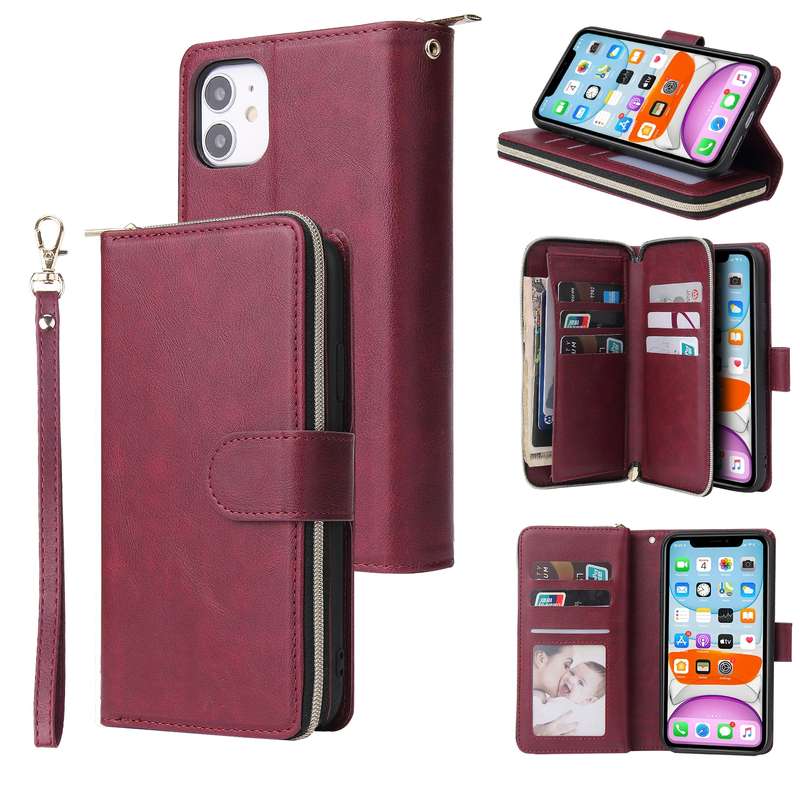 For iPhone 11 Pro Max Zipper Wallet Bag Horizontal Flip PU Leather Case with Holder & 9 Card Slots &