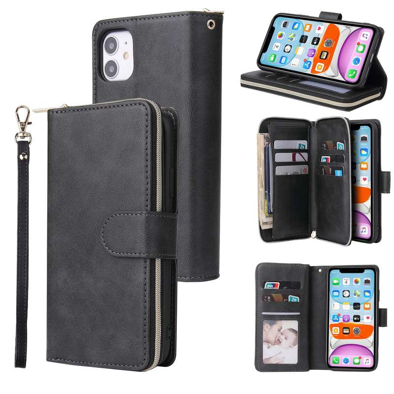 For iPhone 11 Pro Max Zipper Wallet Bag Horizontal Flip PU Leather Case with Holder & 9 Card Slots &
