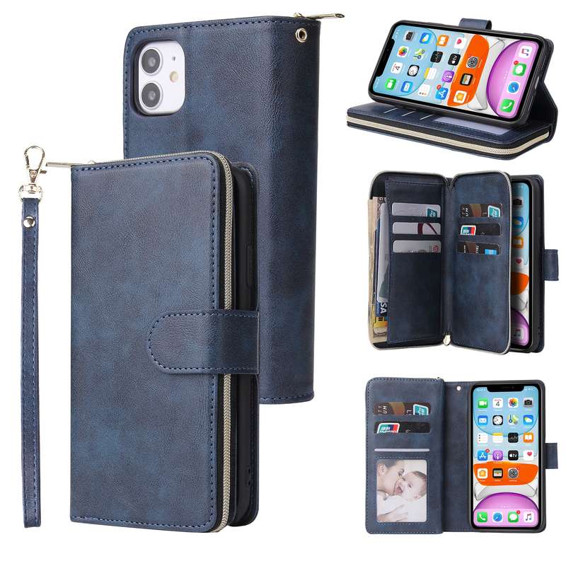 For iPhone 11 Pro Max Zipper Wallet Bag Horizontal Flip PU Leather Case with Holder & 9 Card Slots &
