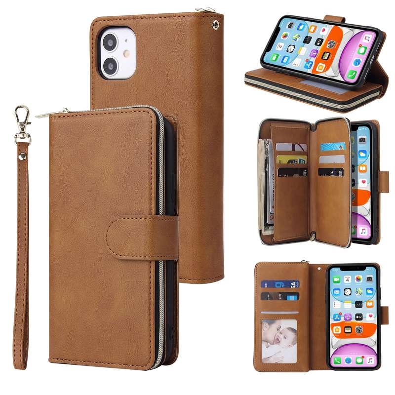For iPhone 11 Pro Max Zipper Wallet Bag Horizontal Flip PU Leather Case with Holder & 9 Card Slots &