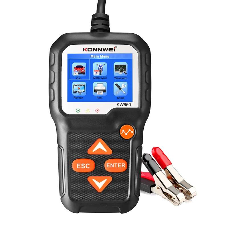 KONNWEI KW650 6V- 12V Car Motorcycle Battery Lawn Mower Detector with 2.4 inch Color Display & Wavef
