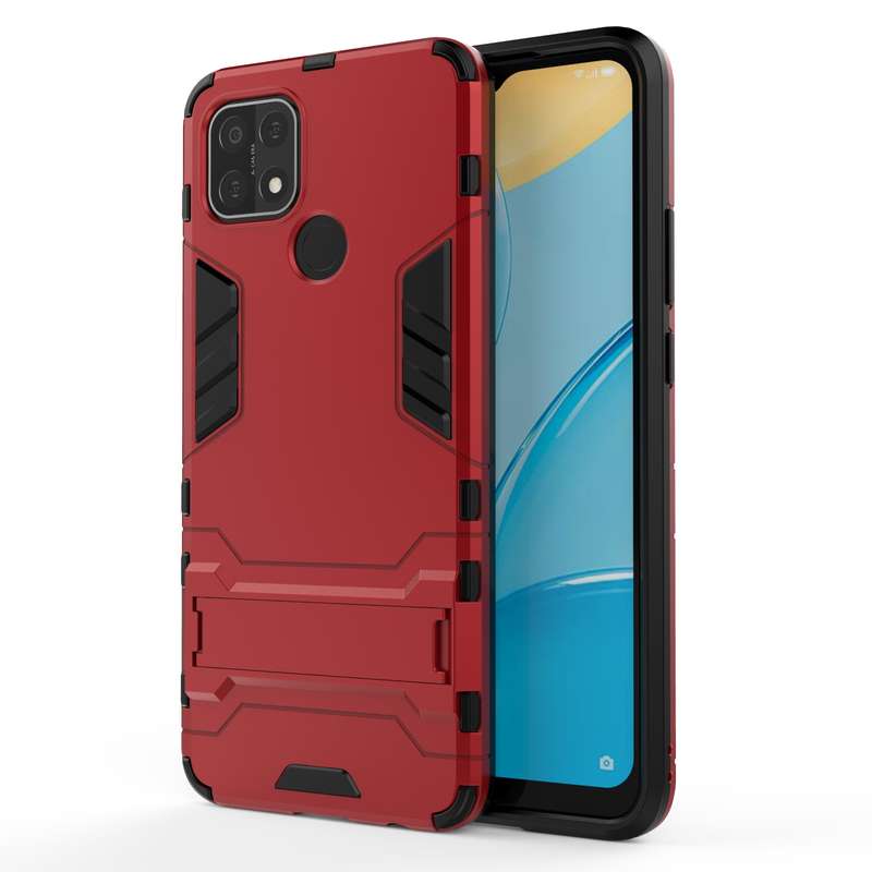 For OPPO A15 Shockproof PC + TPU Protective Case with Hidden Holder(Black)