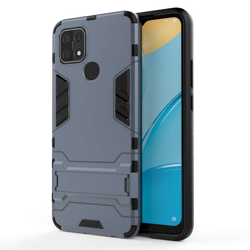 For OPPO A15 Shockproof PC + TPU Protective Case with Hidden Holder(Black)
