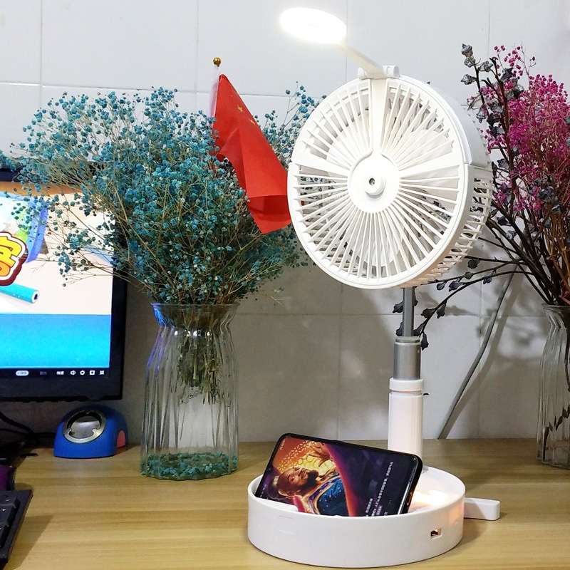 Humidifying and Moisturizing Spray Fan USB Charging Desktop Portable Folding Fan (White)