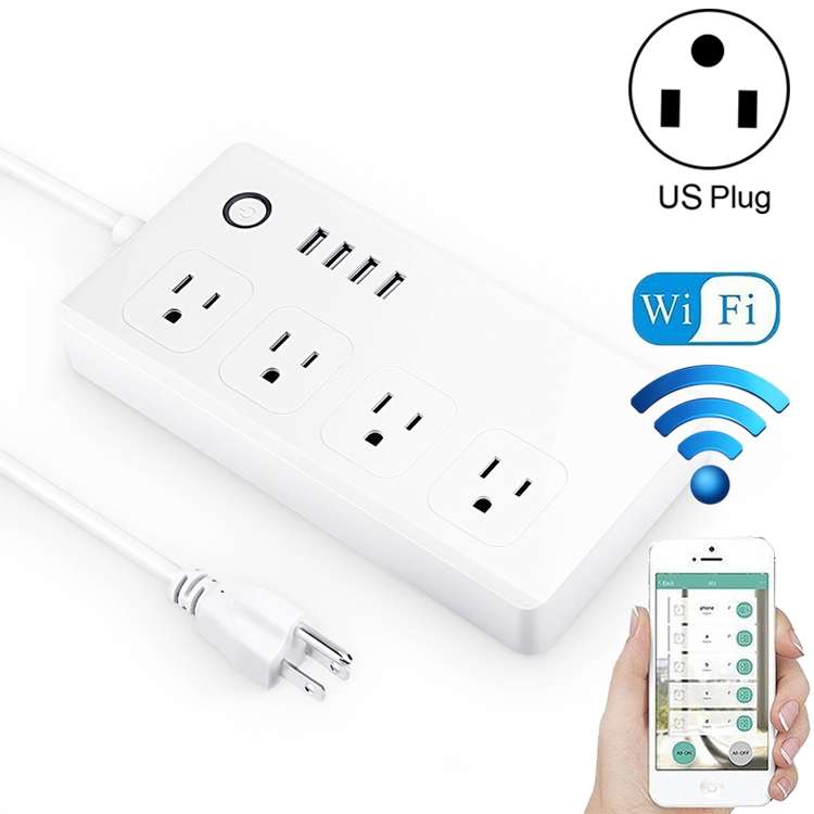 4 x USB Ports + 4 x US Plug Jack WiFi Remote Control Smart Power Socket Works with Alexa & Google Ho