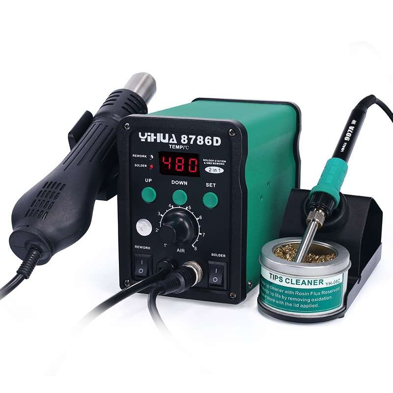 YIHUA 8786D 2 in 1 AC 220V LED Display Adjustable Temperature Hot Air Gun + Solder Station & Solderi