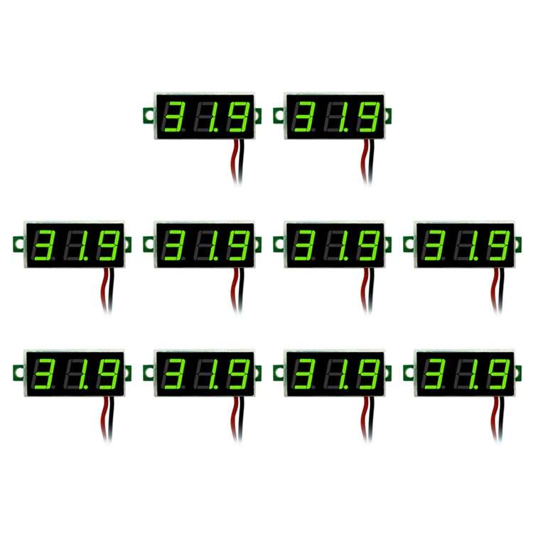 10 PCS 0.28 inch 2 Wires Adjustable Digital Voltage Meter, Color Light Display, Measure Voltage: DC