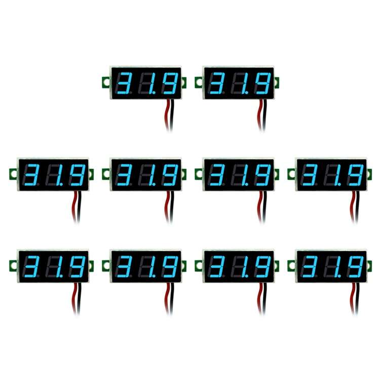10 PCS 0.28 inch 2 Wires Adjustable Digital Voltage Meter, Color Light Display, Measure Voltage: DC