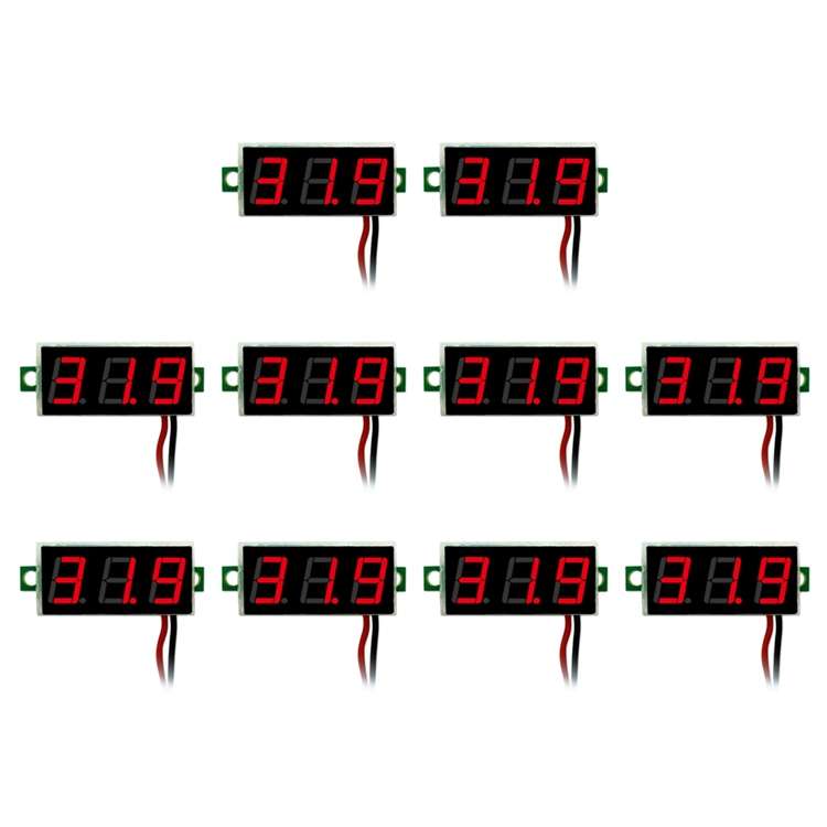 10 PCS 0.28 inch 2 Wires Adjustable Digital Voltage Meter, Color Light Display, Measure Voltage: DC