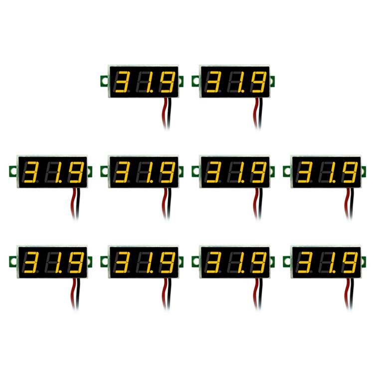 10 PCS 0.28 inch 2 Wires Adjustable Digital Voltage Meter, Color Light Display, Measure Voltage: DC