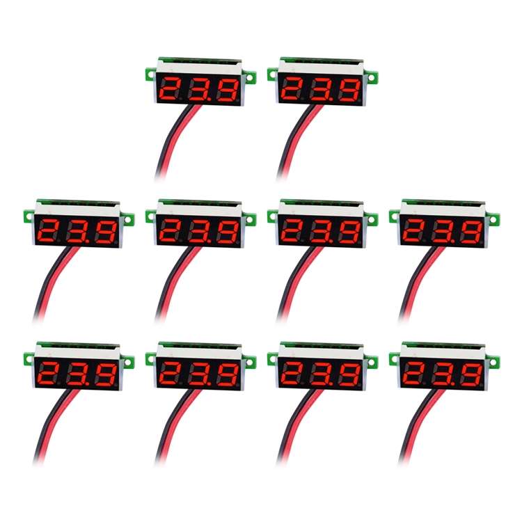10 PCS 0.36 inch 2 Wires Digital Voltage Meter, Color Light Display, Measure Voltage: DC 2.5-30V (Re