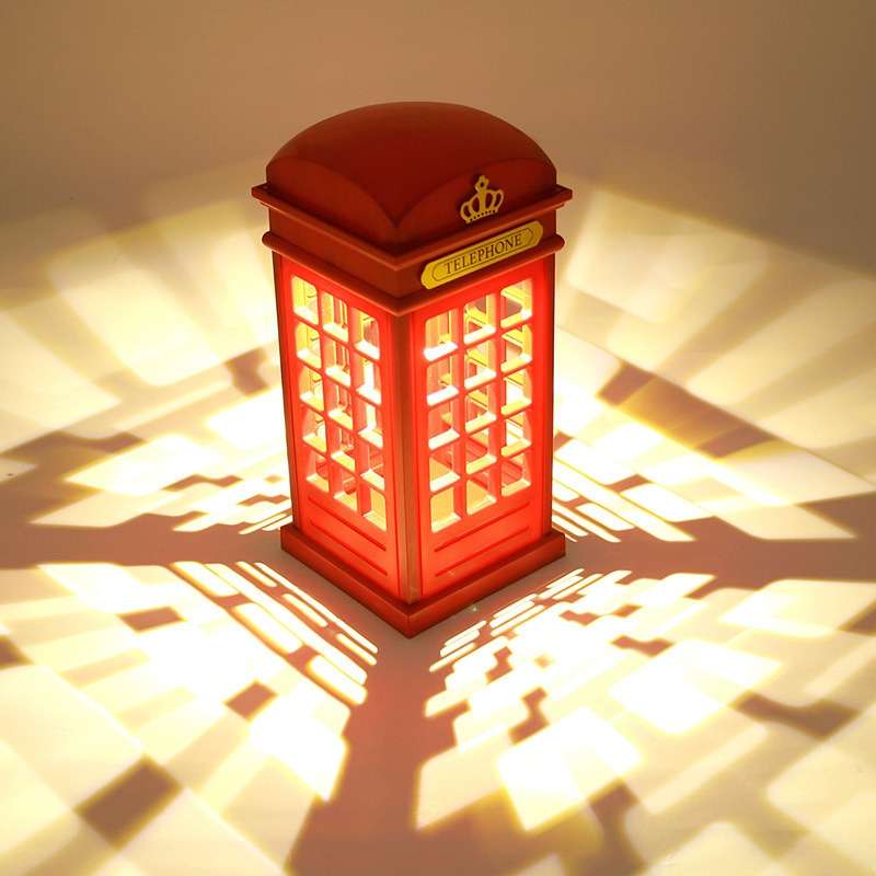 Retro Telephone Booth Shape Warm Light LED Lamp, Rechargeable Touch Control Bedroom Bedside Table La