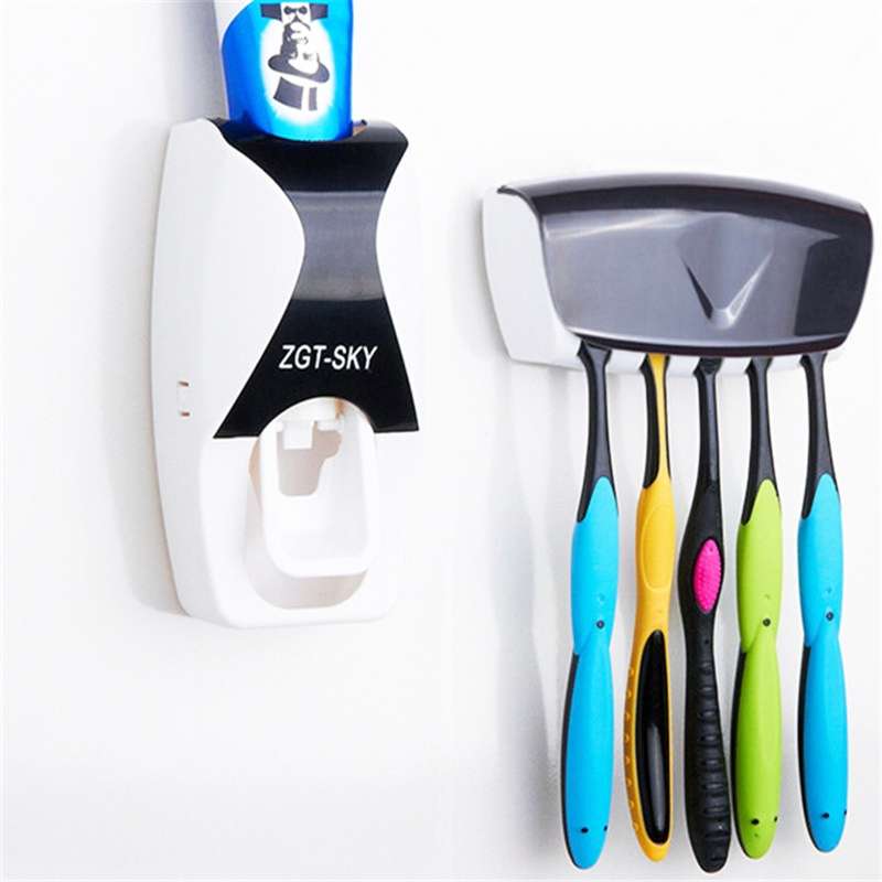 Automatic Toothpaste Dispenser Set with 5 Toothbrush Holder (Orange)