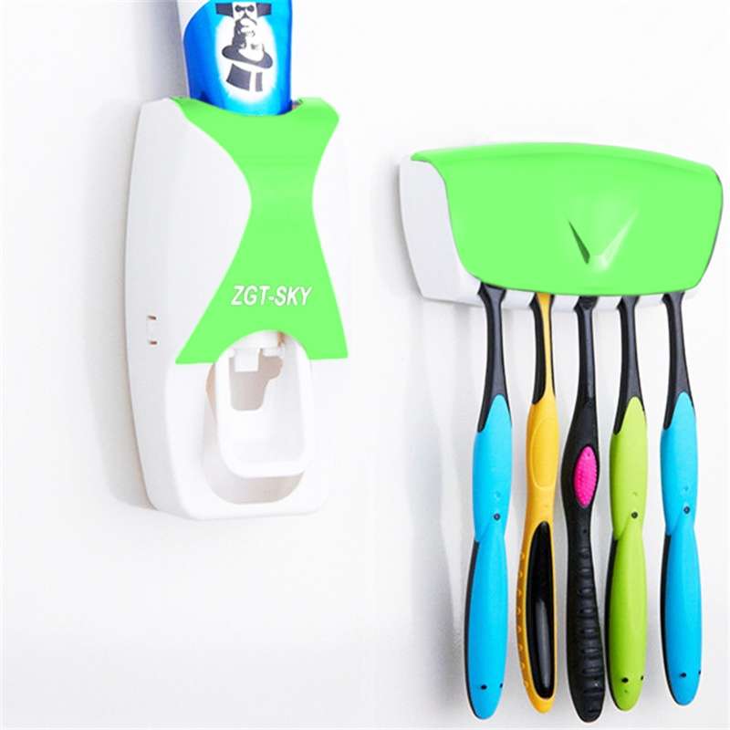 Automatic Toothpaste Dispenser Set with 5 Toothbrush Holder (Orange)