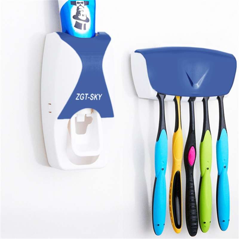Automatic Toothpaste Dispenser Set with 5 Toothbrush Holder (Orange)