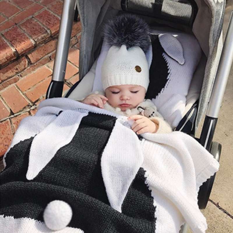 Rabbit Pattern Stereoscopic Ears Baby Knitted Blanket(Grey)