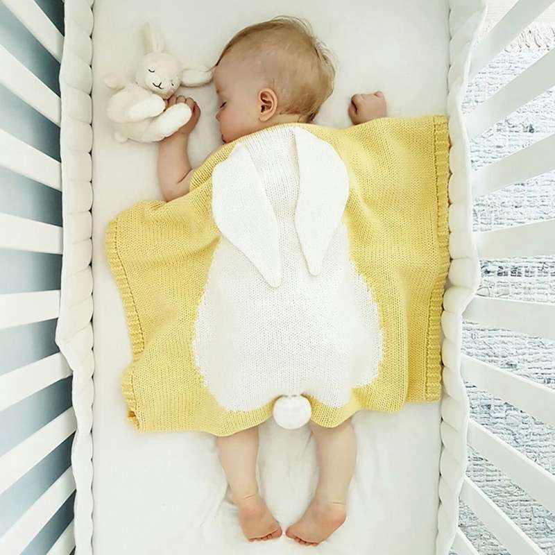 Rabbit Pattern Stereoscopic Ears Baby Knitted Blanket(Grey)