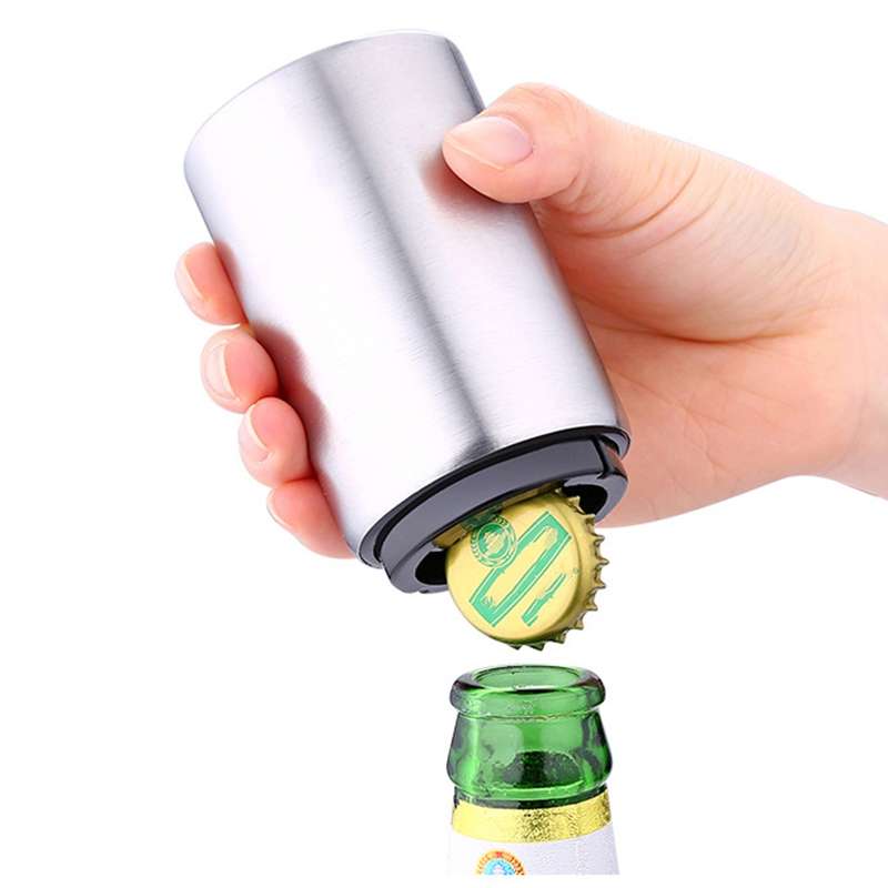 Magnetic Automatic Beer Bottle Cap Opener Stainless Steel Push Down Beer Opener Kitchen Gadgets, Siz