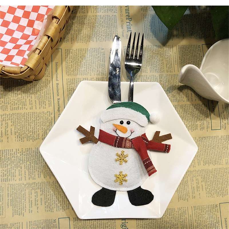 Santa Claus Pattern Tableware Knife Fork Pocket Cover Bag Christmas Decoration