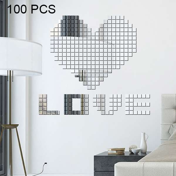 100 PCS Square Crystal Mosaic Mirror Acrylic Stereo Wall Stickers Creative Background Home Living Ro
