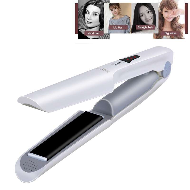 Wireless Mini USB Rechargeable Hair Straightener Hair Curler Double Purpose Hair Splint(Pink)