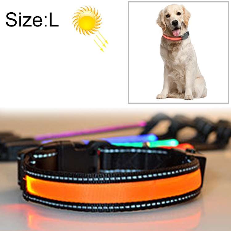 Medium and Large Dog Pet Solar + USB Charging LED Light Collar, Neck Circumference Size: L, 50-60cm(