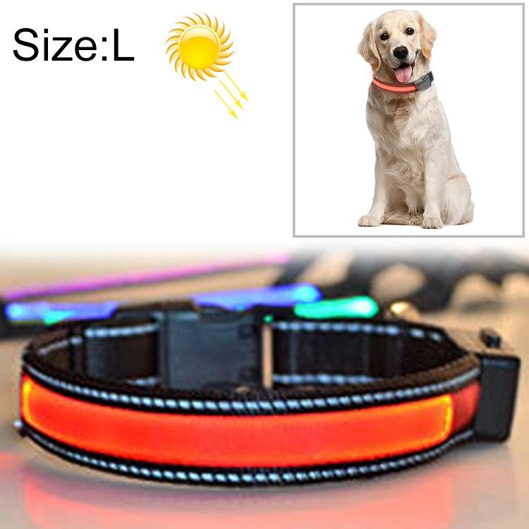 Medium and Large Dog Pet Solar + USB Charging LED Light Collar, Neck Circumference Size: L, 50-60cm(