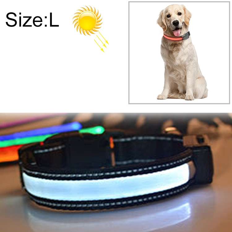 Medium and Large Dog Pet Solar + USB Charging LED Light Collar, Neck Circumference Size: L, 50-60cm(