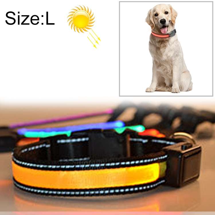 Medium and Large Dog Pet Solar + USB Charging LED Light Collar, Neck Circumference Size: L, 50-60cm(