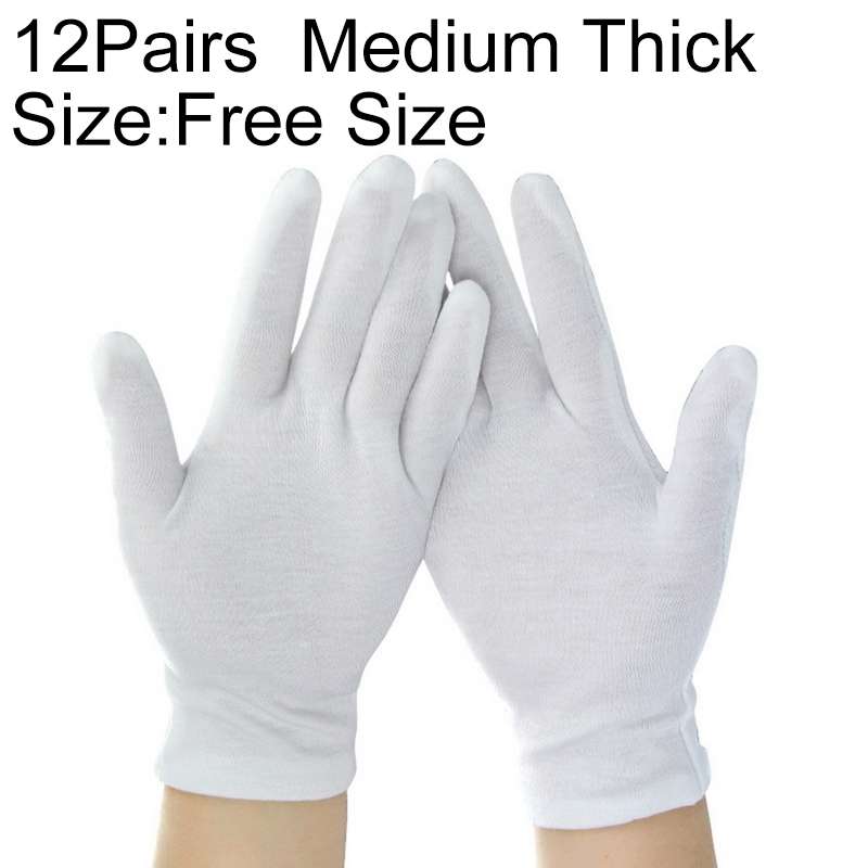 12 Pairs Pure Cotton Working Gloves, Medium Thick SizeFree Size