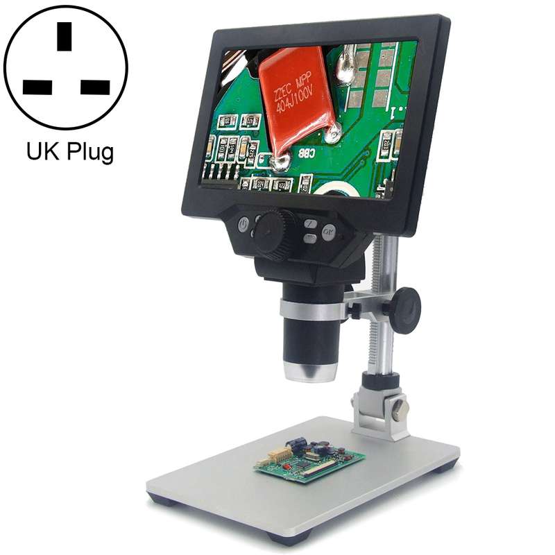 G1200 7 inch LCD Screen 1200X Portable Electronic Digital Desktop Stand Microscope, EU Plug