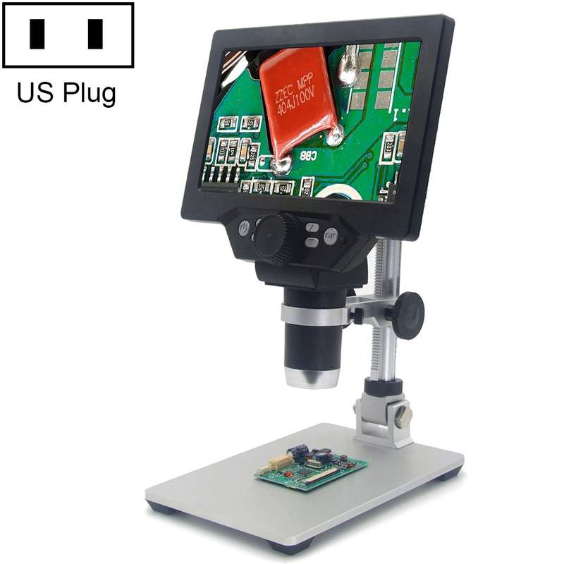 G1200 7 inch LCD Screen 1200X Portable Electronic Digital Desktop Stand Microscope, EU Plug