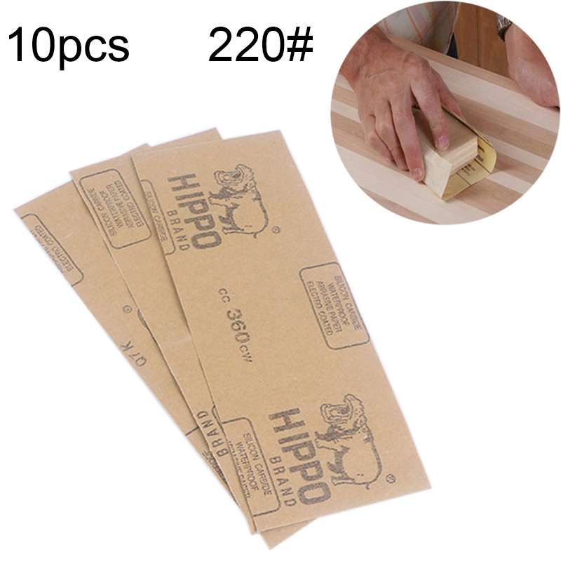 10pcs Grit 220 Wet And Dry Polishing Grinding SandpaperSize: 23 x 9cm (Yellow)