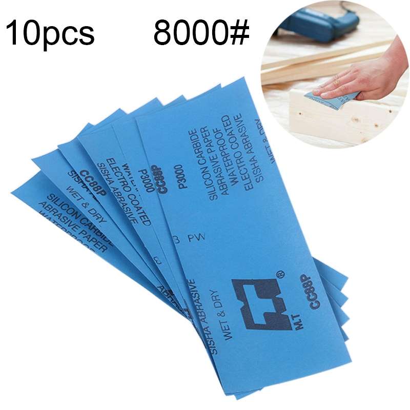 10pcs Grit 8000 Wet And Dry Polishing Grinding SandpaperSize: 23 x 9cm (Blue)