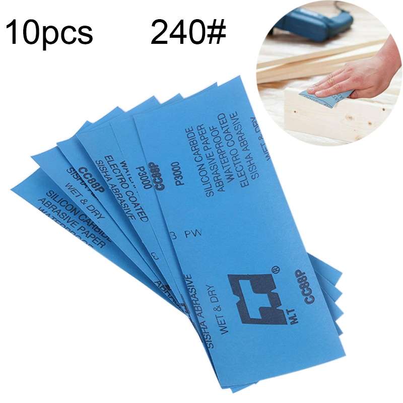 10pcs Grit 240 Wet And Dry Polishing Grinding SandpaperSize: 23 x 9cm (Blue)