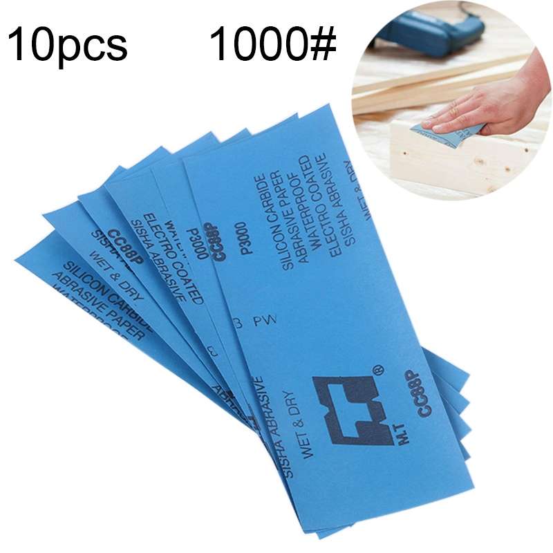 10pcs Grit 1000 Wet And Dry Polishing Grinding SandpaperSize: 23 x 9cm (Blue)