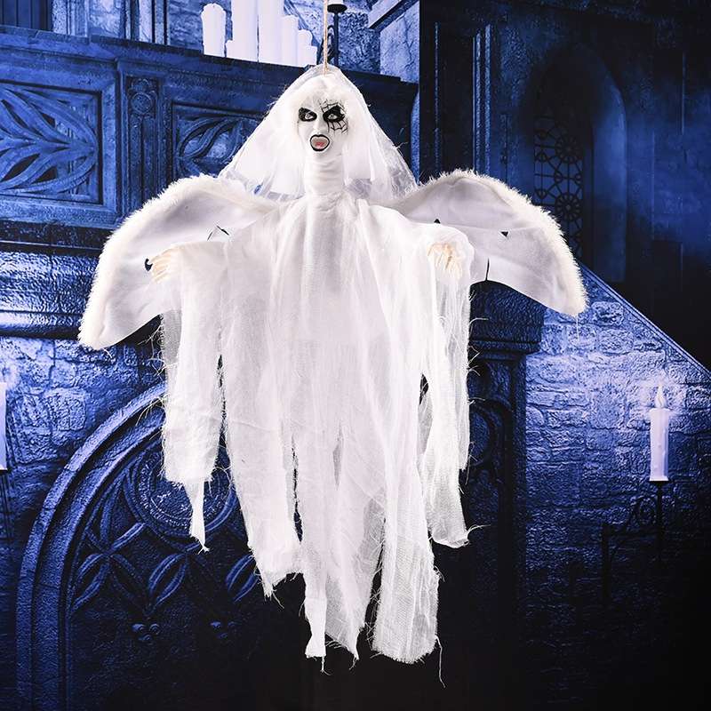 Flying Hanging Ghost Scary Sound and Moving for Halloween Decorations (Black)