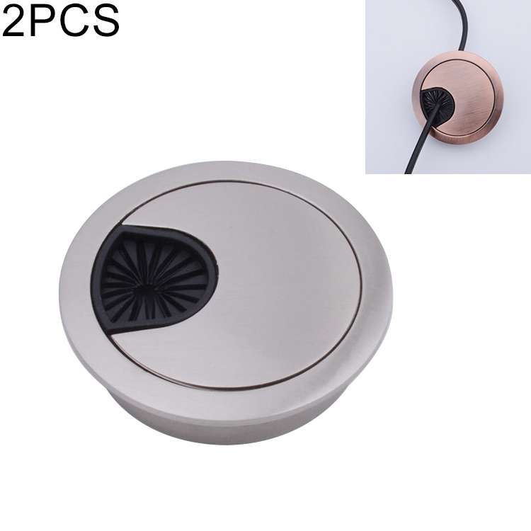 2 PCS Desk Computer Desktop Zinc Alloy Round Threading Box Hole Cover, Hole Diameter: 60mm (Matte Si