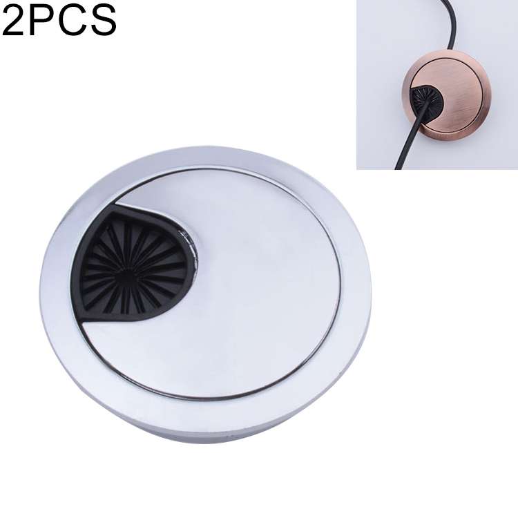 2 PCS Desk Computer Desktop Zinc Alloy Round Threading Box Hole Cover, Hole Diameter: 60mm (Matte Si