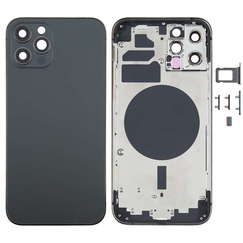 Back Housing Cover with SIM Card Tray & Side Keys & Camera Lens for iPhone 12 Pro(Black)