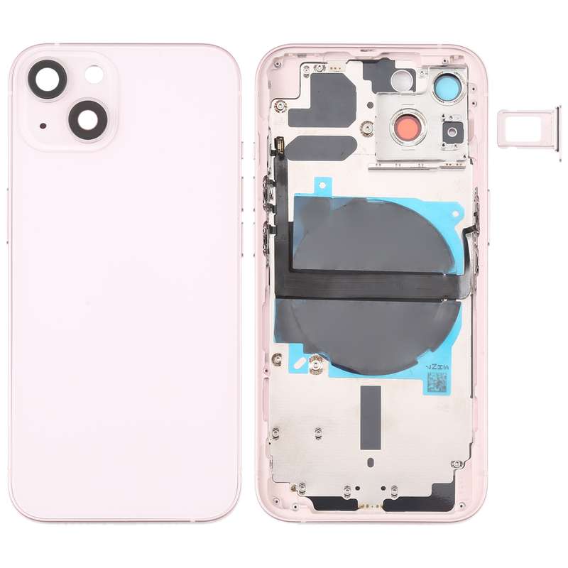For iPhone 13 Battery Back Cover with Side Keys & Card Tray & Power + Volume Flex Cable & Wireless C