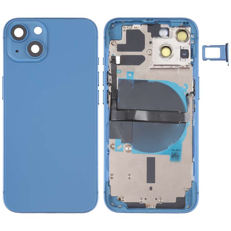 For iPhone 13 Battery Back Cover with Side Keys & Card Tray & Power + Volume Flex Cable & Wireless C