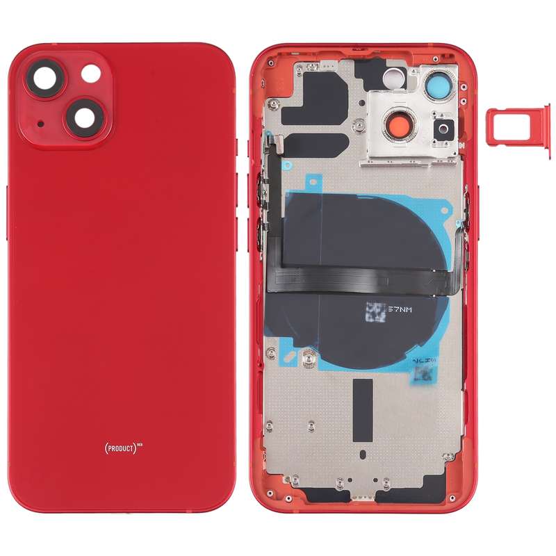 For iPhone 13 Battery Back Cover with Side Keys & Card Tray & Power + Volume Flex Cable & Wireless C