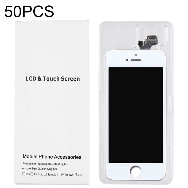50 PCS Cardboard Packaging White Box for iPhone 5 LCD Screen